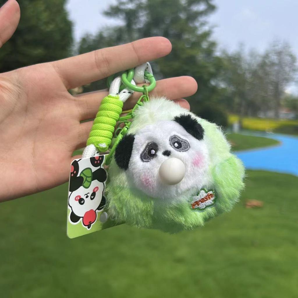 Creative New Style Blown Bubble Panda Pendant Plush Keychain Boutique Store Gilt Blind Box Packaging Decoration Small Gift