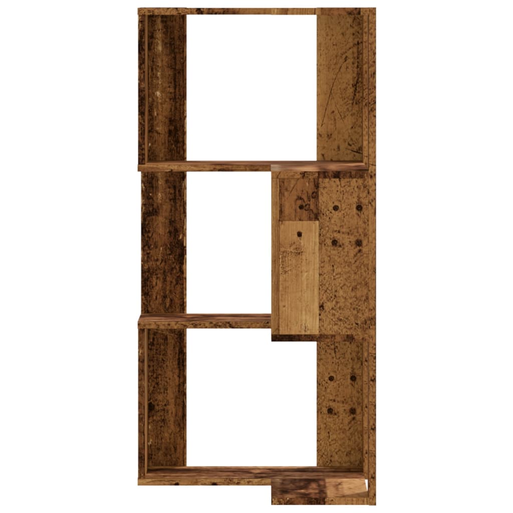Corner Bookshelf 3 Shelves Rustic Wood Effect 50 X 50 X 102 Cm Engineered Wood
