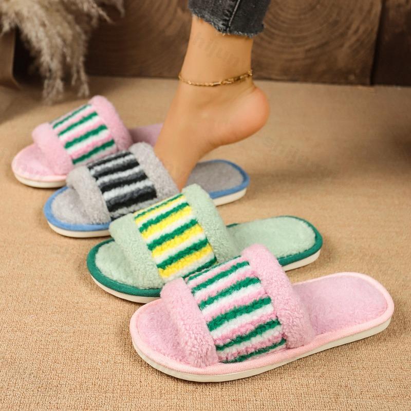 Fashion Women Home Cotton Slippers 2025 Autumn Winter New Indoor Warm Non Slip One Word Slippers Lightweight Comfortable Soft Sole Flats