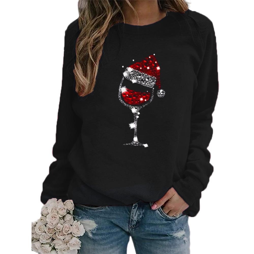 Women's Red Wine Glass Christmas Hoodie with Hat and Long Sleeves