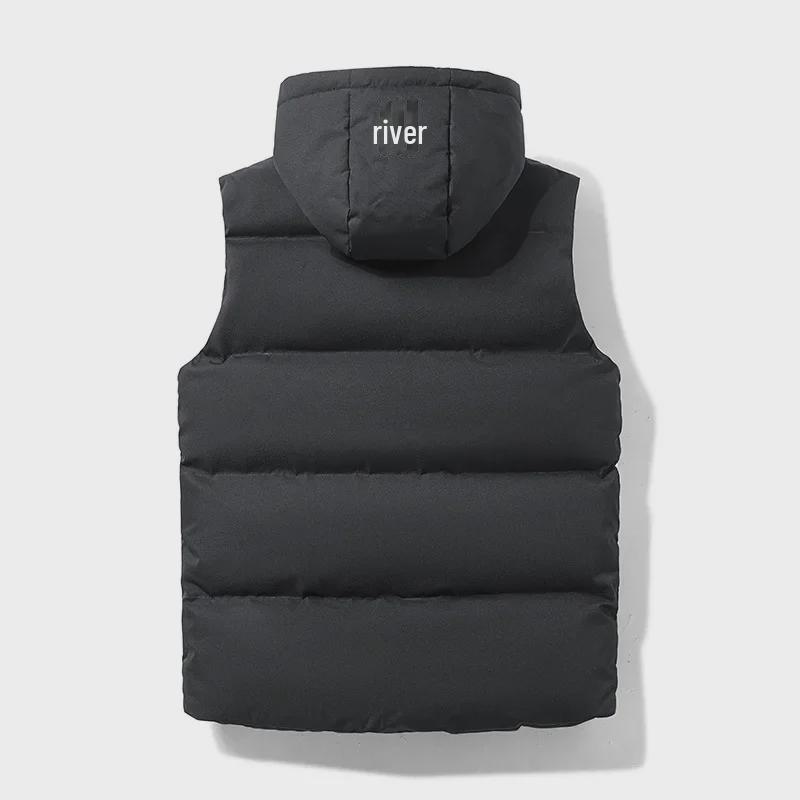 Pánská zimní vesta s kapucí slim fit - Velká velikost, mladistvý styl, všestranná vesta s designem tří pruhů.