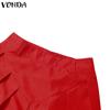VONDA Faldas Midi de Cintura con Cremallera y Plisados para Mujer, Vestido Largo de Oficina