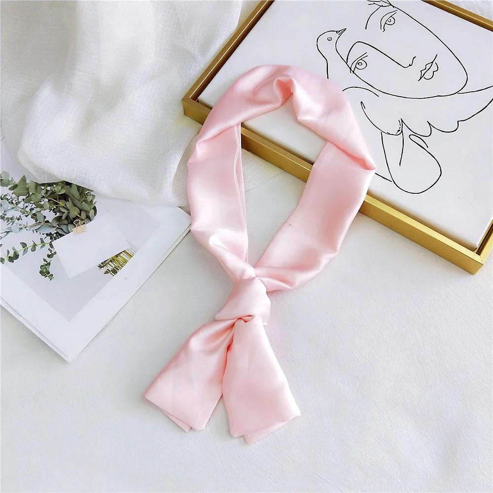 Fashion Neckerchief Women Headband Hair Scarf Silk Satin Bag Scarves Female 145*15cm Long Wraps Black Red Pink Scarfs For Ladies