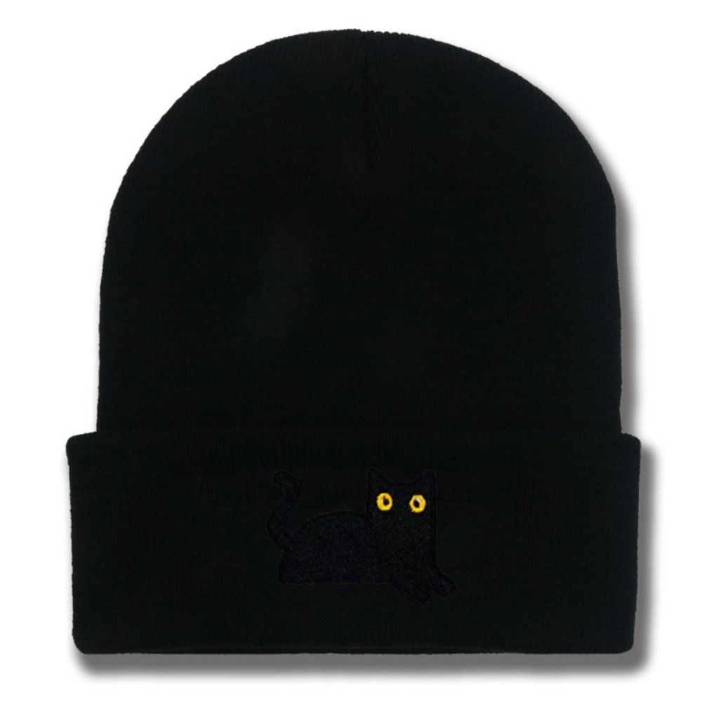 Warm Embroidered Cat Knitted Hat Cute Knit Cap Retro Winter Caps  Winter