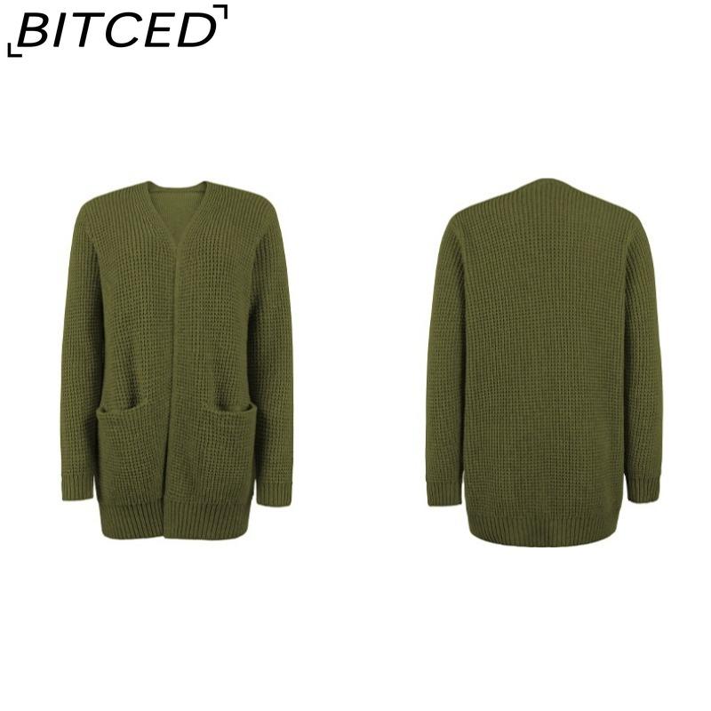 BITCED Autumn/Winter Women's Knitwear Solid-Colour Pocket Cardigan Sweater