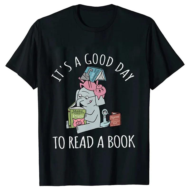 Es ist ein guter Tag zum Lesen T-Shirts Damen Buchliebhaber Lehrer T-Shirts Elefanten Cartoon Damenbekleidung Vintage Damen T-Shirts Oberteile