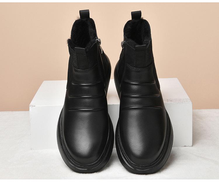 Men's Winter Leather High-Top Snow Boots with Fleece - Genuine Leather, Warm, and Comfortable.