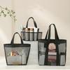 Nylon Hollow Out Handbag Zipper Swimming Tote Bag Soild Color Mesh Beach Bag  Travel