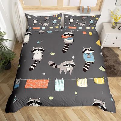 Raccoon Bedding Set for Boys Kids Girls Cute Cartoon Wildlife Duvet Cover Lovely Animals Comforter Cover Polyester Quilt Cover