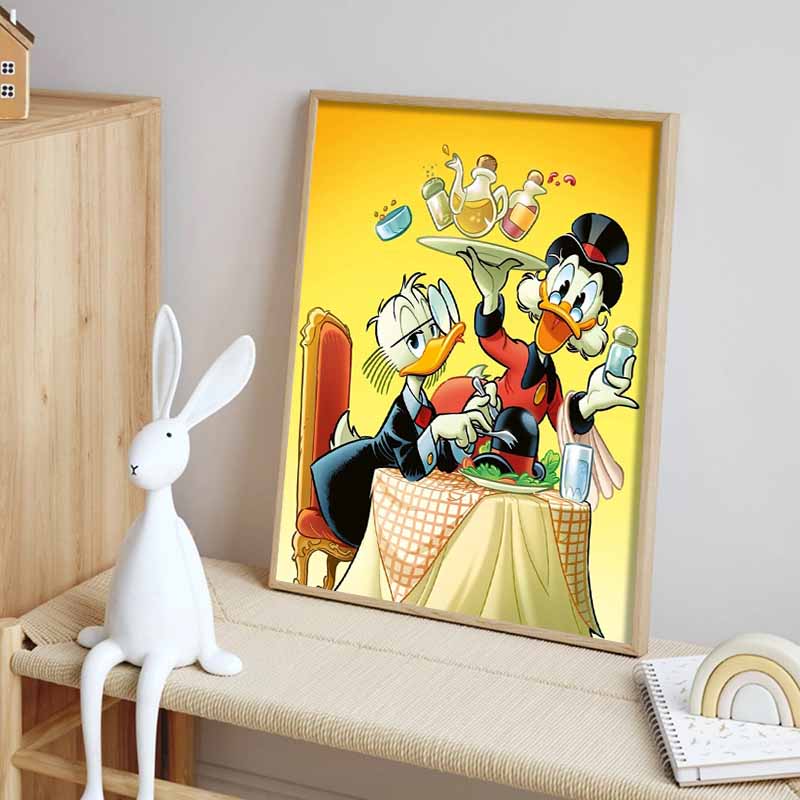 Disney Diamond Painting Donald Duck and Scrooge McDuck Restaurant Theme Illustration Cartoon 5D Diamond Cross Stitch Mosaic Home Decor Gift