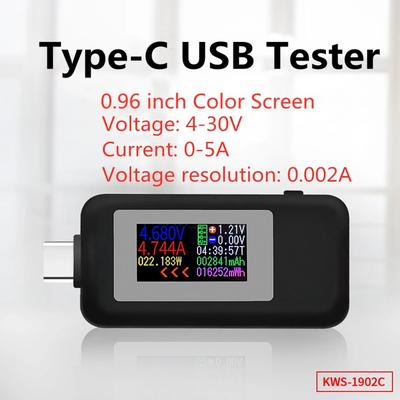 Type-C USB Tester Current 4-30V USB-C Voltage Current Tester Timing Ammeter 10 In 1 USB-C Charging Cable Color Screen