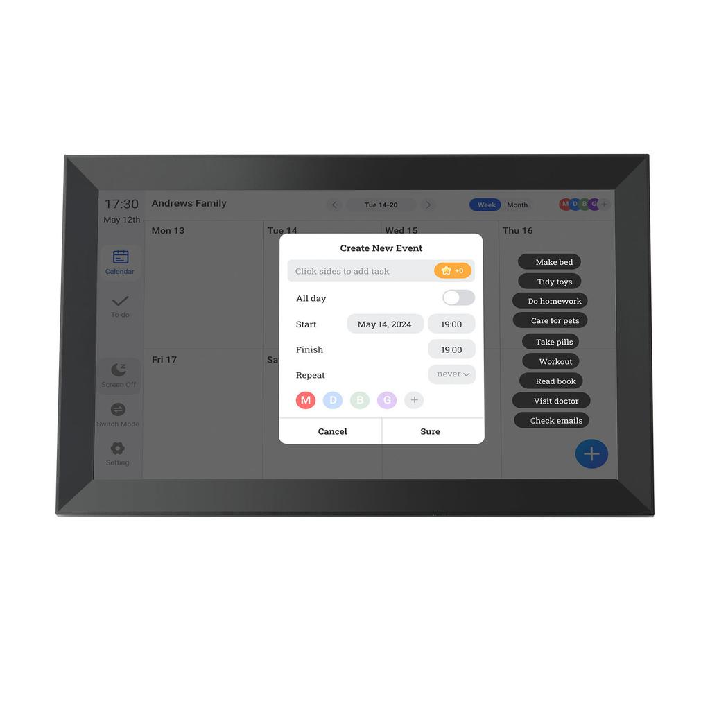 Smart Digital Calendar Chore Chart 15.6in Interactive Touchscreen WiFi Family Planner for Desk Wall with APP Control