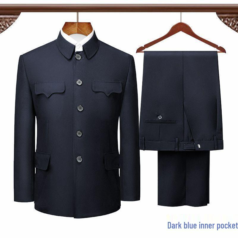 Conjunto de Traje Zhongshan para Hombres de Mediana Edad y Mayores - Chaqueta de Primavera/Otoño/Invierno