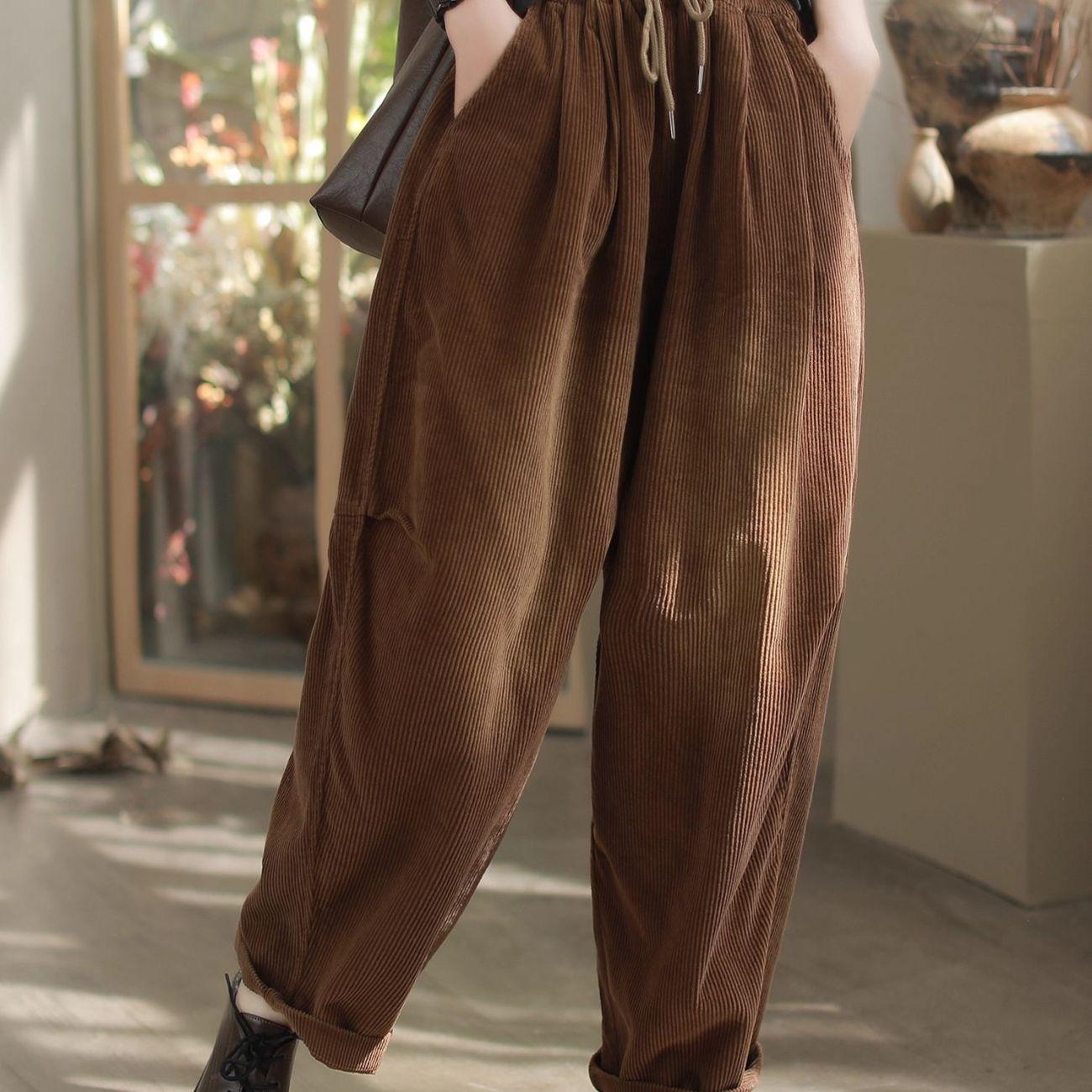

Women s Corduroy Slimming Casual Warm Harem Pants with Velvet XL