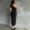 Ladies' Slanted Shoulder Slit Sexy Temperament Slim Fit Long Dress
