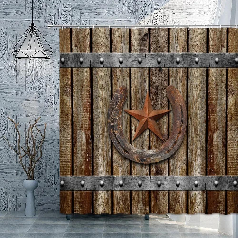 Retro Holzmaserung Duschvorhang Braun Alte Hartholzdiele Natürlich Ländlich Grafikdruck Stoff Badezimmerdekor Set Mit Haken