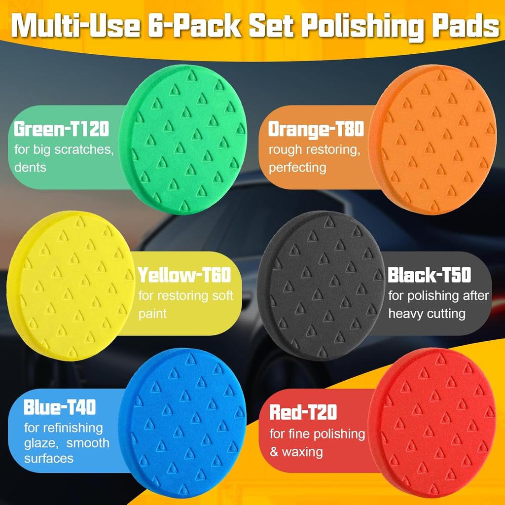 6 Pcs Buffing Polishing Pads, 5.5 Inch Buffing Pads For 5 Inch 125Mm Backing Plate Compound Buffing Sponge Pads Cutting Polishing Pad Kit For Car