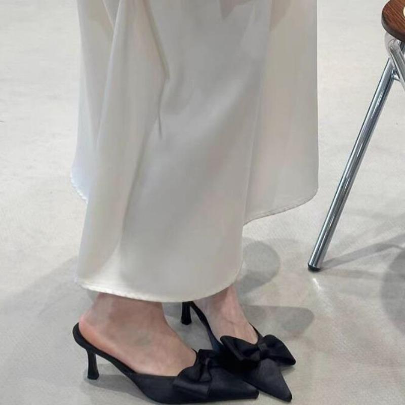 Spring Brand Designer Sexy Butterfly-knot Women Slipper Pointed Toe Slip on Ladies Shoes Elegant Thin Heel Mules Dress Sandals