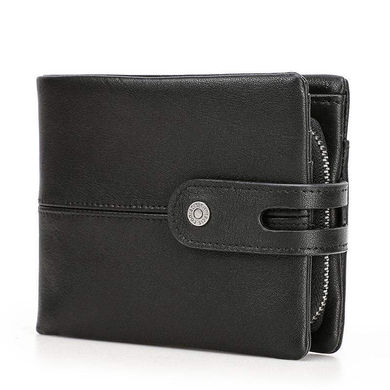 Black Angel RFID Men s Cowhide Wallet with Retro Buckle - Anti-theft Leather Wallet чёрный