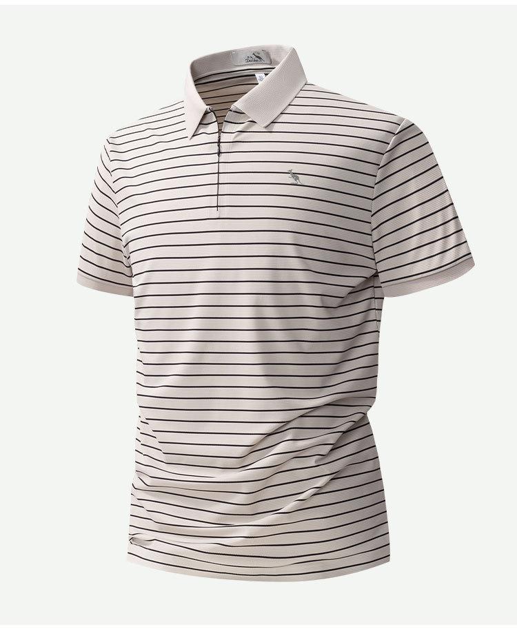 Ice Silk High Elasticity: Summer Business and Leisure Lightweight Horizontal Stripe Knitted Short Sleeve T-shirt for Men Polo Shirt