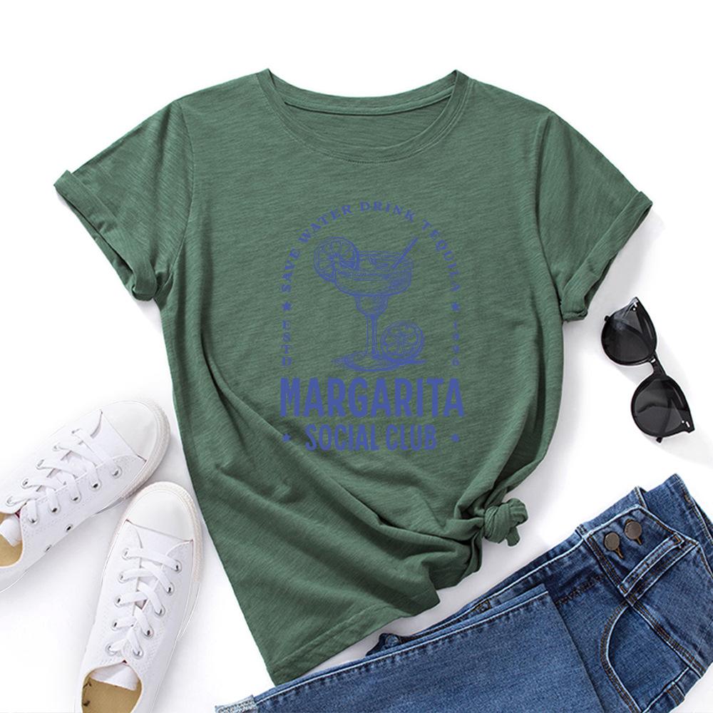 Social Club Cotton T-Shirt Short Sleeve Round Neck Women 2d Print Tops