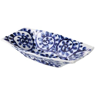 Serving Octopus Arabesque Rectangular X X Mino Made In Japan Ale-net Bowl, Large, Hand-Painted Design, Bowl, W21.6 D12.7 H4.5cm, Porcelain, Ware,