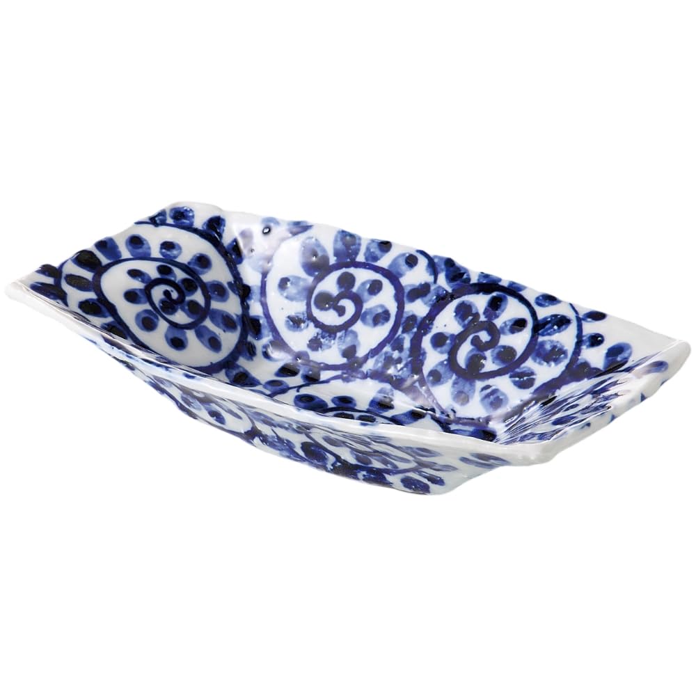 Serving Octopus Arabesque Rectangular x x Mino Made in Japan Ale-net Bowl, Large, Hand-Painted Design, Bowl, W21.6 D12.7 H4.5cm, Porcelain, Ware,