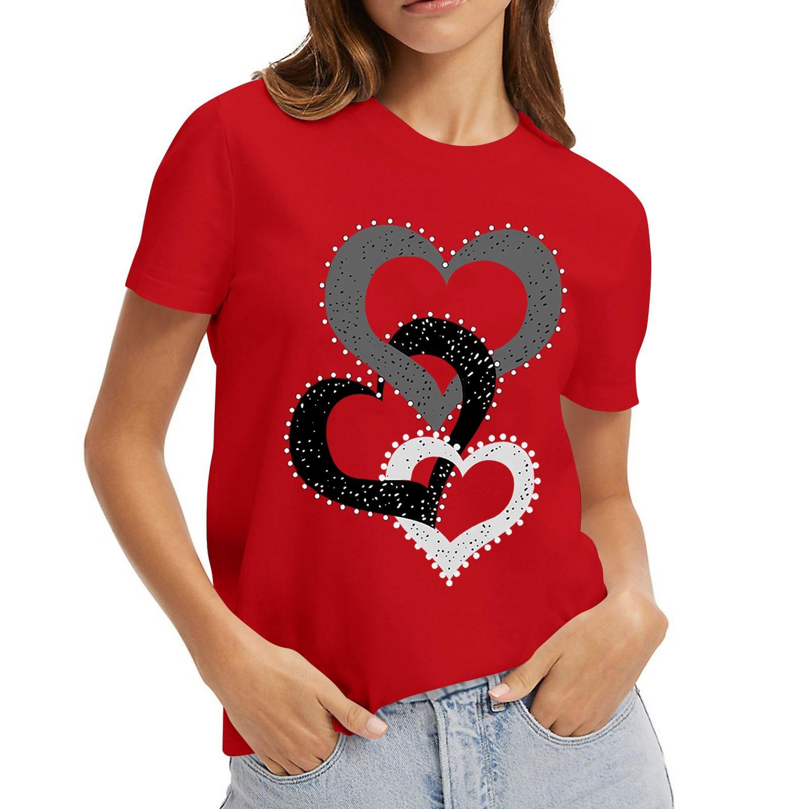 

Женский повседневный свитер с короткими рукавами и круглым вырезом с принтом ко Дню святого Валентина XL чёрный