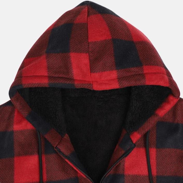 Warm Thick Fleece Plaid Shirt Jacket for Men Winter Sherpa Lined Hoodie Flannel Shirts Coat with Pockets Men's Windproof Zip Up Jackets with Hood