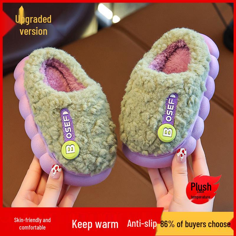 Flauschige Baumwollpantoffeln für Kinder: Weiche, rutschfeste Hausschuhe für Jungen, Mädchen und Eltern – Perfekt für Herbst und Winter.