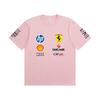 Camiseta Oversized de Casal Ferrari F1 Racing Estampa Clássica de Logo de Patrocinador Manga Curta Casual de Motorsport Streetwear