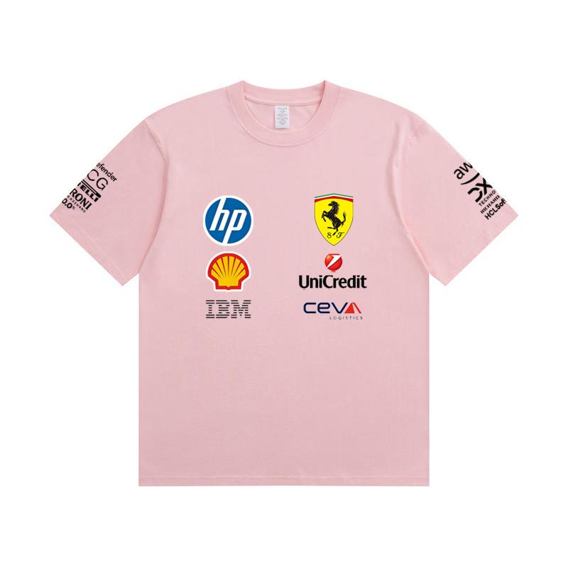 Camiseta Oversized de Casal Ferrari F1 Racing Estampa Clássica de Logo de Patrocinador Manga Curta Casual de Motorsport Streetwear