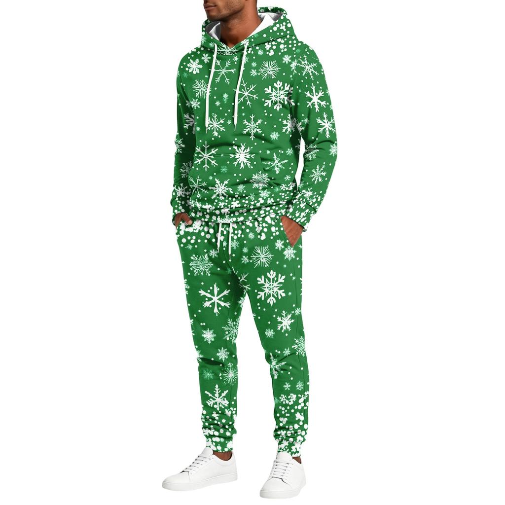 Men's Casual Christmas Print Hoodie and Straight-Leg Sweatpants Two-Piece Set for Holiday Celebration