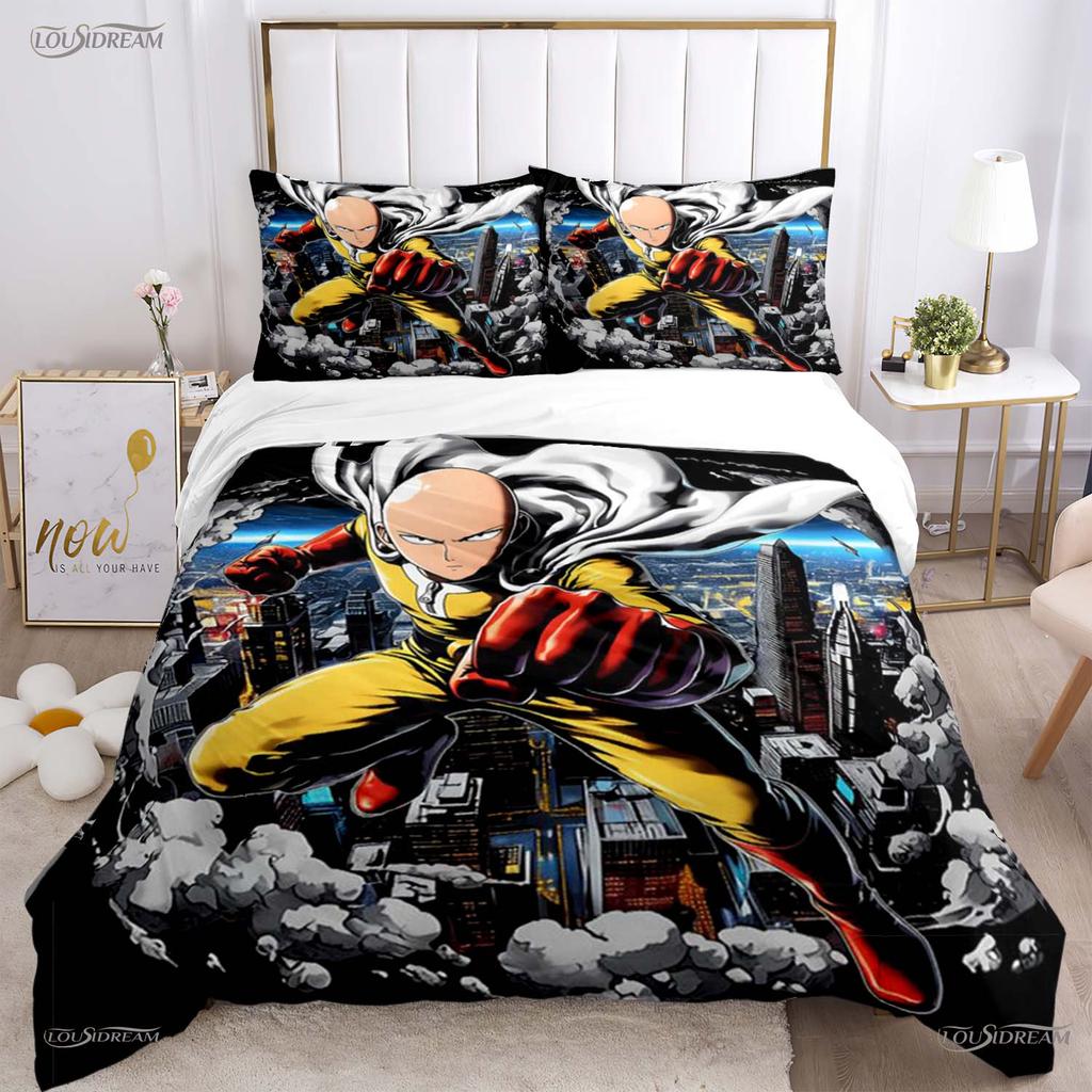 Casal One Punch Man All Season Duvet Cover Comforter Bedding Set Soft Quilt Cover and Pillowcases Teens Single/Double/Queen/King