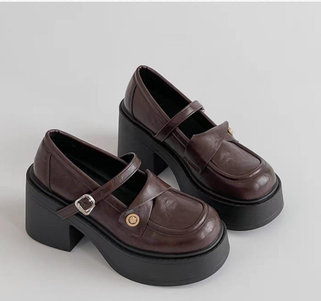 Women's Thick Bottom 8CM Heels Mary Jane Shoes Retro Preppy Style Leather Dumpy Uniforms Autumn JK Platform Shoes for Students