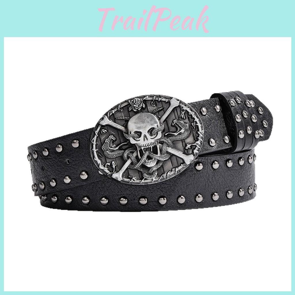 Skull Leather Punk Belt Men Rivet Design With Alloy Buckle For Hip Hop Style