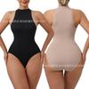 Round-neck, sleeveless, outerwear-friendly, button-down, form-fitting bodysuit with a tummy-tucking design and a thong-style shapewear