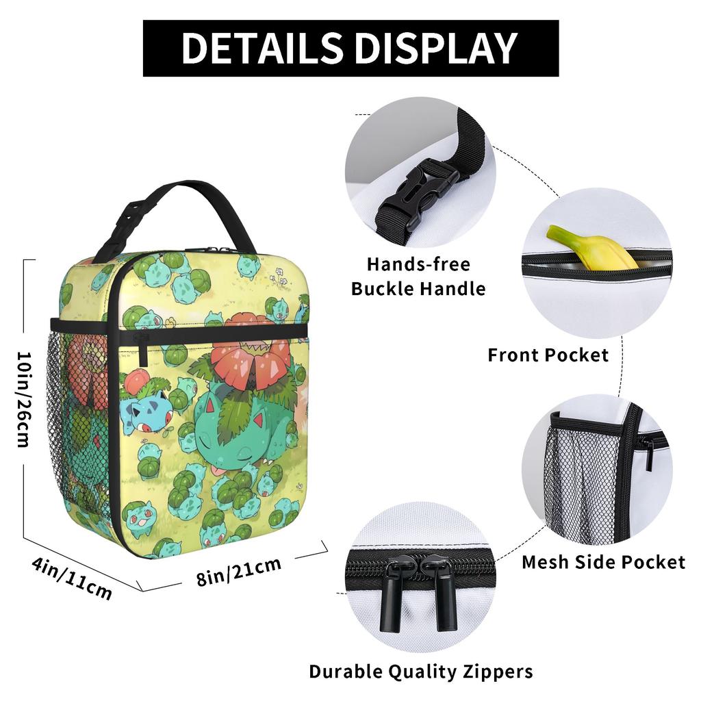 Bulbasaur Group Anime Lunch Bag School Portable Lunch Box For Girls Oxford Designer Cooler Bag