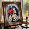 Frameless Pearl Painting Kit Gothic Skeleton Red Rose Coffee Pattern DIY Shiny Bead Canvas Creative Leisure Craft Gift for Adults