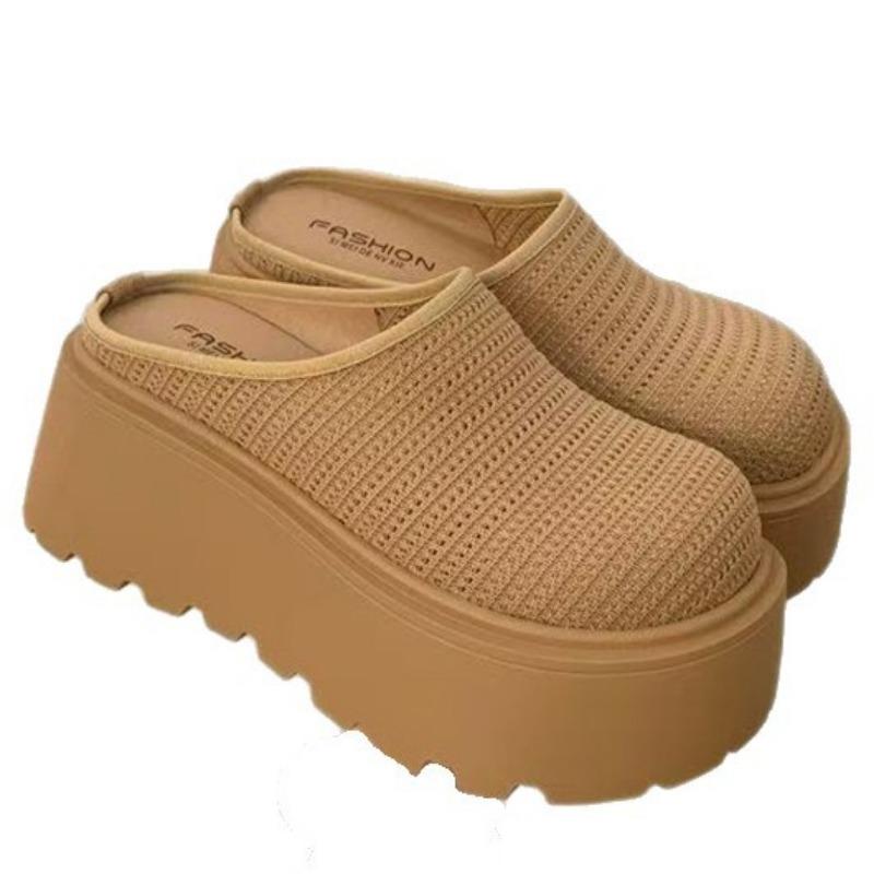 Thick-soled high-heeled mesh bag head half slippers, women's summer wear new one-pedal single shoes, cool slippers