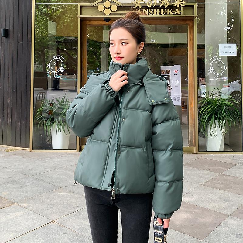Women's Autumn Winter Solid Color Hooded Rhombic Lattice Loose Casual Medium Short Parka Coat Jackets Outwear
