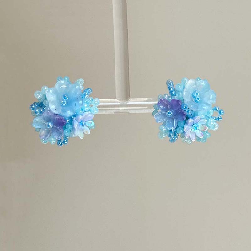 New Exquisite Colorful Flower Round Earrings for Women Romantic Beads Flower Earrings Sweet Fashion Ear Jewelry Accessories