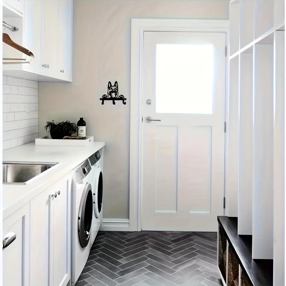 Portrét německého ovčáka Nástěnný háček Černý kovový Stojan na klíče a vodítka se 3 háčky, Ideální do kuchyně, koupelny a ložnice