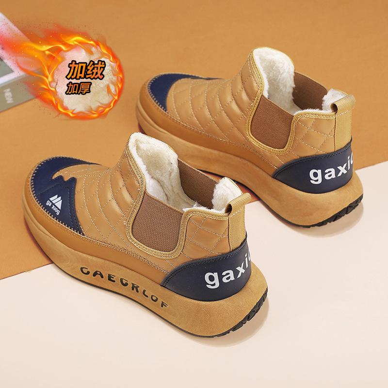 Winter high-top leather-covered cotton shoes, young and young velvet thickened snow boots, fashionable original style casual warm shoes