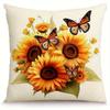 4-teiliges realistisches Sonnenblumen- und Schmetterlings-Kissenbezug-Set, das lebendige Farben in Ihr Zuhause bringt, einseitig bedrucktes Sofa