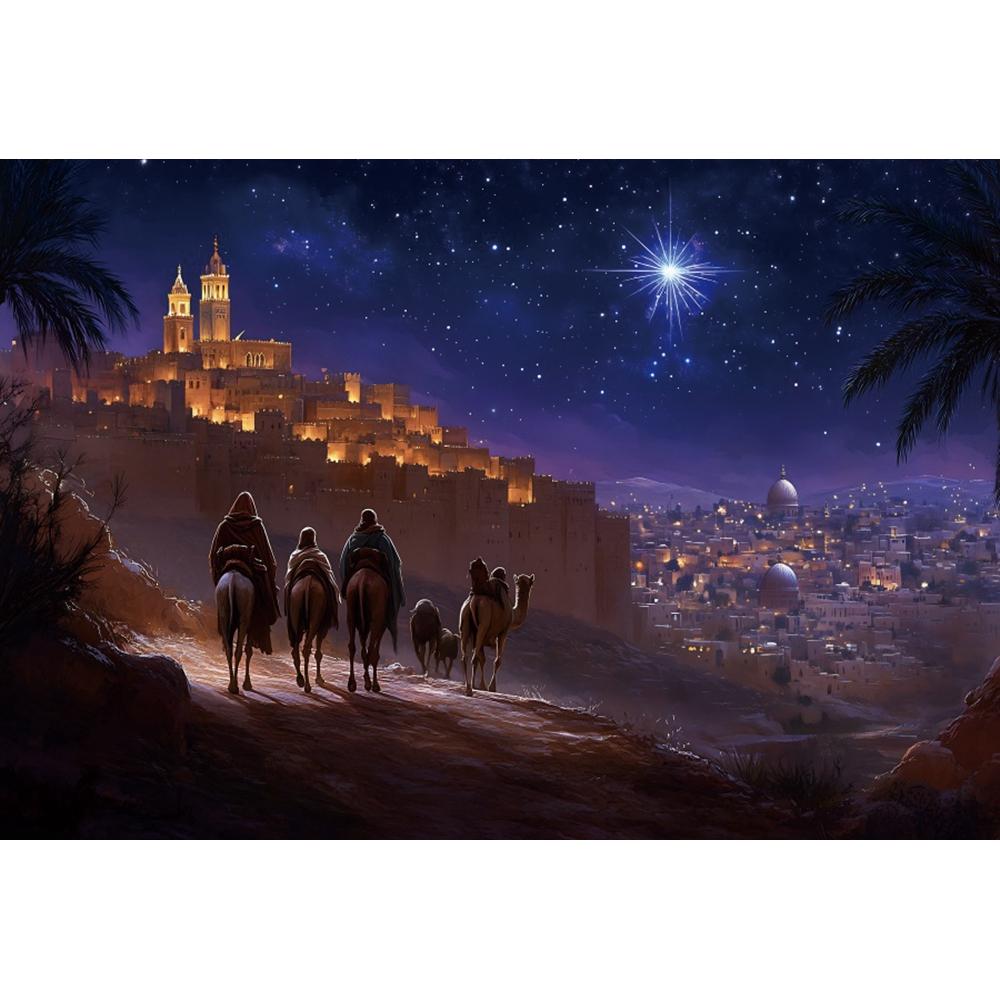 Christmas Birth of Jesus Backdrops Gothic Architecture Holy Night Camel Pilgrimage Christ Nativity Scene Photo Background Studio