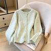 Women's Soft Knit Cardigan with Colorful Lace Collar - Cozy Autumn/Winter Loose Fit Fur Coat