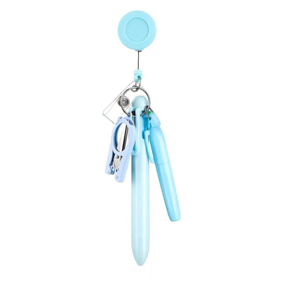 

1pcs 5-In-1 Badge Clip Ballpoint Pen Highlighter Folding Scissor Nurse Pens Set For Business Office Student Doctor Nurse Ect синий
