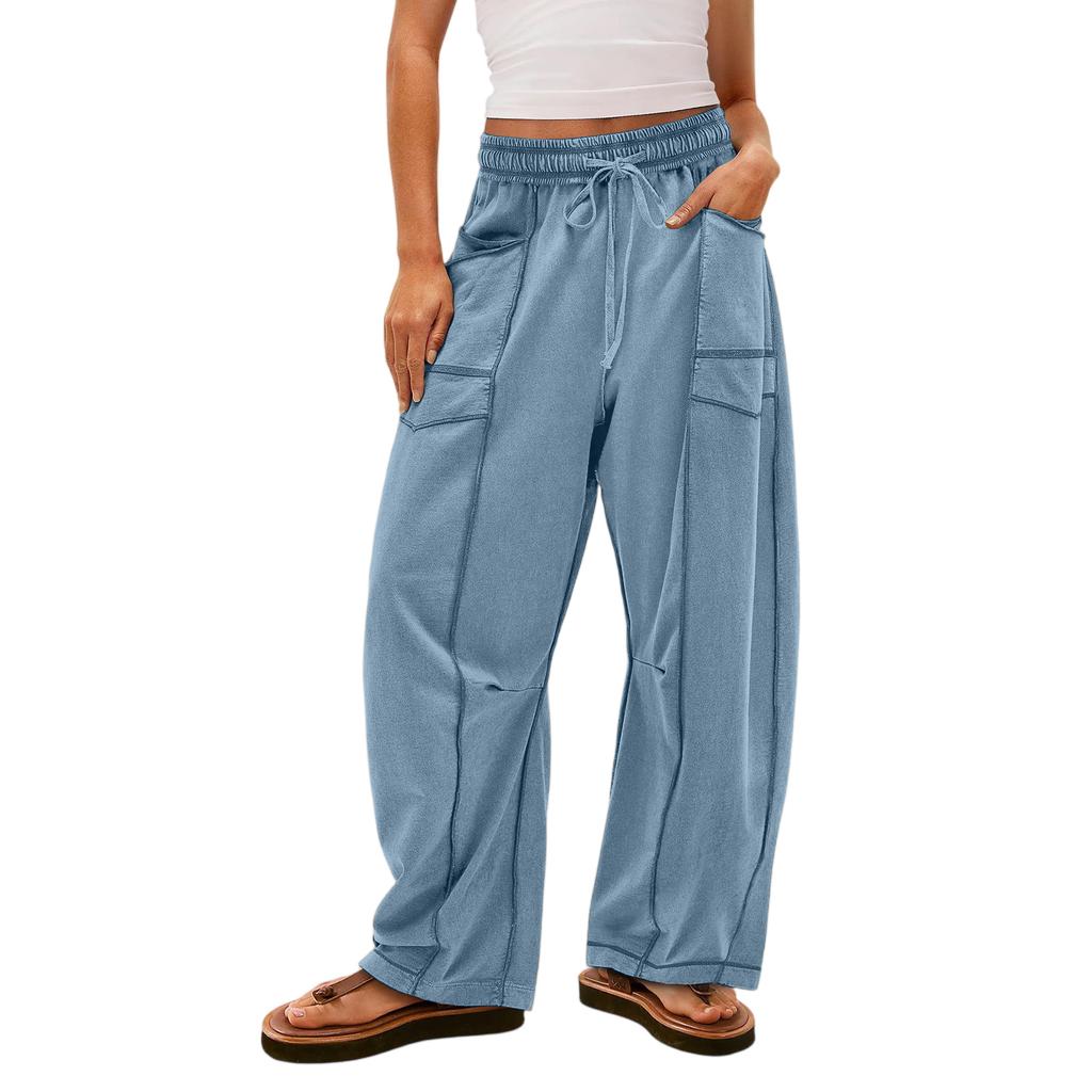 Women's Wide Leg Pants With High Waisted Straight Leg And Spliced Pocket Casual Pants