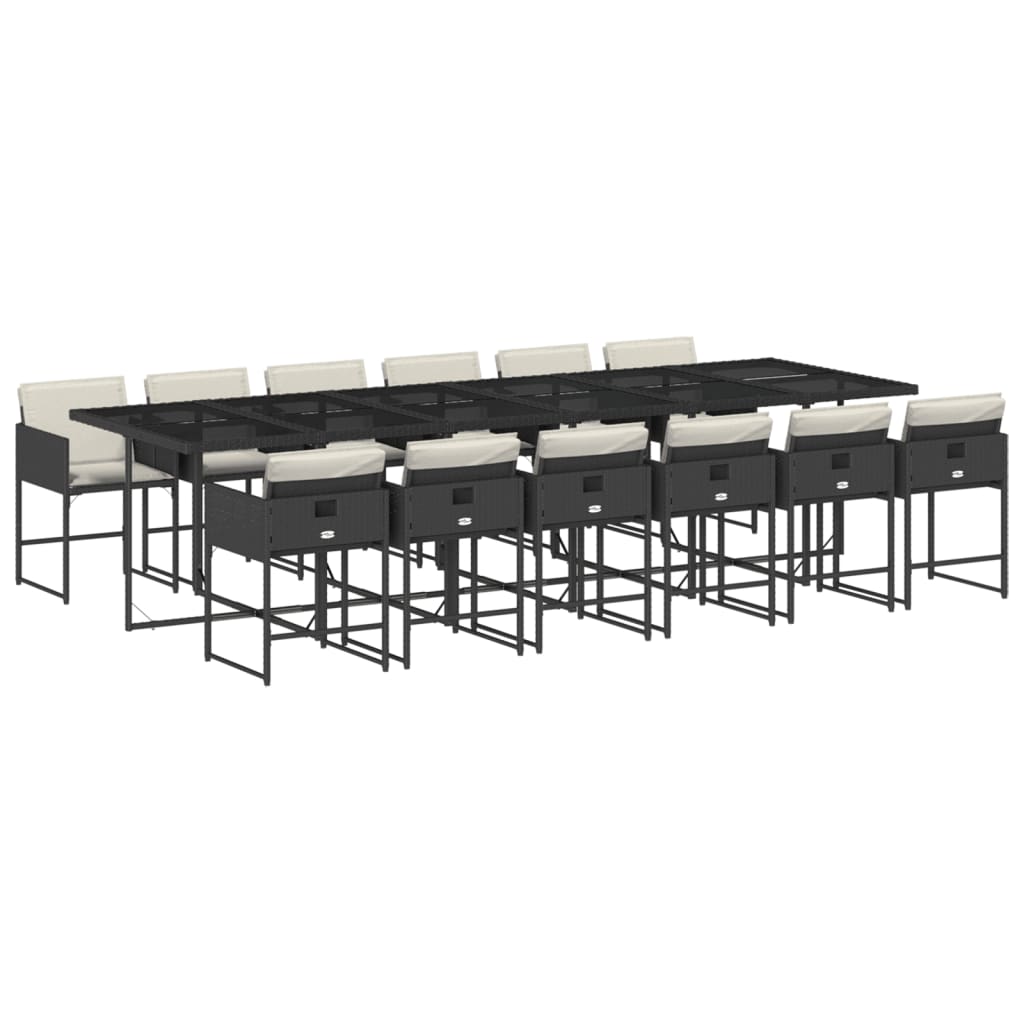 13 Piece Outdoor Dining Set with Cushions Black Poly Rattan